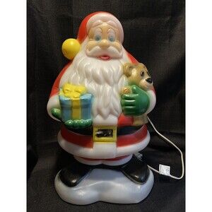 Vintage Santa Claus Blow Mold General Foam Christmas 18” Teddy Bear Gift W/cord